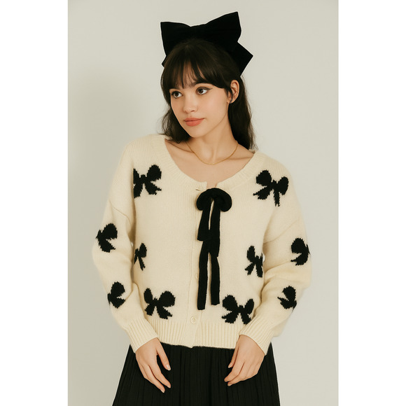 Womens Tie Front Cardigan Sweater XL Y2K Cottagecore Coquette Dainty Feminine - Picture 1 of 7